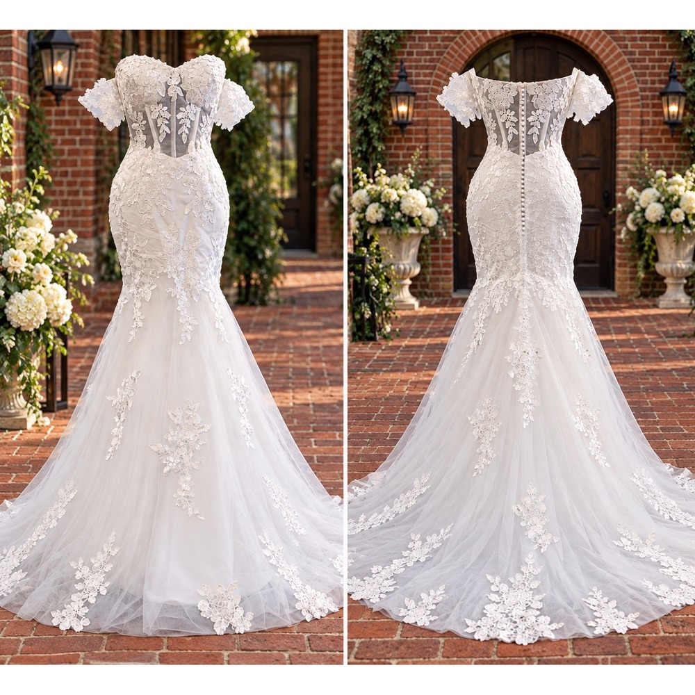 NWT Size S White Lace Mermaid Wedding Dress Sweetheart Corset Bridal Gown